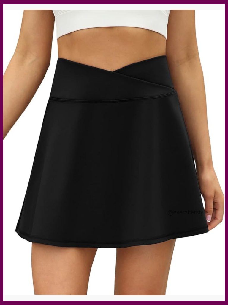 Pleated Crossover High Waisted Athletic Workout Golf Skort With Pockets
